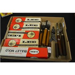 Tray Lot : Five Lee Bullet Molds [ in boxes ] - Two Lee Bullet Molds - Set of RCBS Handles - Winches