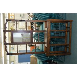 Antique Hall Stand w/ four hooks, mirrored center, small storage drawer [ missing catch pans ]