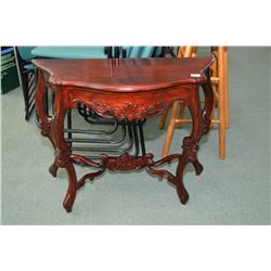 Reproduction Flat to the Wall Table w/carved decoration, and rosewood finish