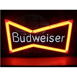 RARE Budweiser Bow Tie NEON Sign with  OPEN , 19 x30 , OLD, NO SHIPPING, PICK-UP ONLY