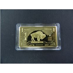 One Ounce .999 Fine Bronze Bullion Bar in Airtight holder, Buffalo