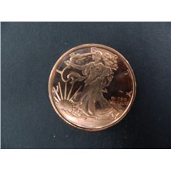 One Ounce .999 Fine Copper Bullion Round with Walking Liberty