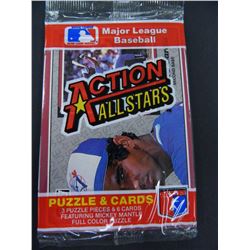 Five (5) 1983 Action All Stars, Oversized Cards, MLB, 6 cards per pack plus 3 Mantle puzzle pieces