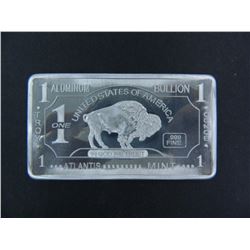 One Ounce Fine Aluminum Bar, .999 Fine, Buffalo