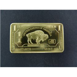 One Ounce .999 Fine Brass Bullion Bar in Airtight holder, Buffalo