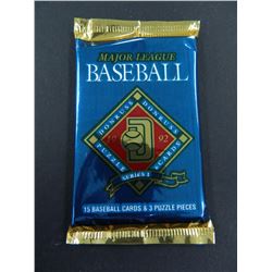 Six (6) Unopened Packs of 1992 Donruss Baseball Cards, 15 cards per pack + 3 puzzle pieces