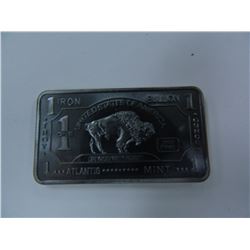 One Ounce .999 Fine Iron Bullion Bar