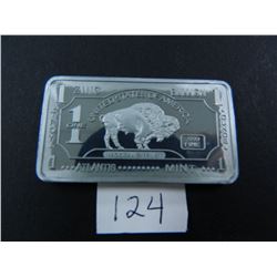 One Ounce Fine Zinc Bar, .999 Fine, Buffalo