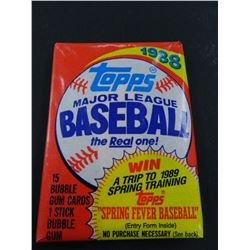 Six (6) Unopened Packs of 1988 Topps Baseball Cards, 15 Cards plus one stick of Bubble Gum