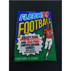 Six (6) Unopened packs of 1991 Fleer Football Cards, 14 cards per pack