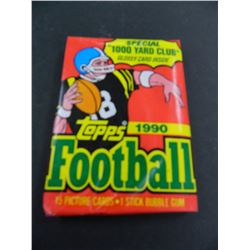 Six (6) Unopened Packs of 1990 Topps Football Cards, 15 Cards plus one stick of Bubble Gum