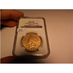 GOLD 1876-S $20 U.S. Double Eagle, Liberty Head, AGW = .9675 Ounce, NGC = AU Improperly Cleaned