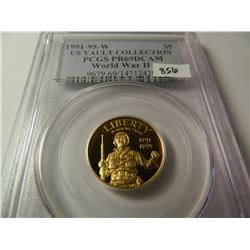 $5 U.S. Gold 1991-95-W World War II, PCGS PR69DCAM AGW=.242 Ounce Gold