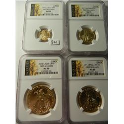 2013 Gold U.S. Eagle Set: All 4 Coins are NGC MS70 First Releases, 1/10,1/4, 1/2 & 1 ounce Coins