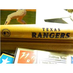 Wooden Texas Rangers Bat Display with Forty-Four (44) Baseball Cards/ Nolan Ryan all in Rangers Uni