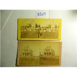Two Antique Turn of The Century Stereoscope Cards of Playing Croquet and Views in Maquoketa, Iowa