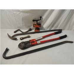 TOOL LOT PRY BARS BOLT CUTTERS RATCHET STRAP MORE