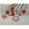 Image 1 : RUBY RED FLASH GLASSWARE LOT VASES PLATES MORE