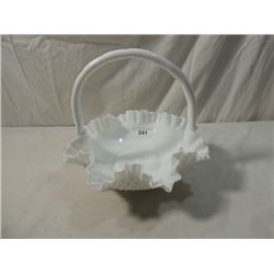 LARGE FENTON MILK GLASS BASKET RUFFLED EDGE