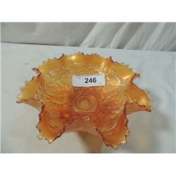 CARNIVAL GLASS AMBER GOLD FOOTED BOWL