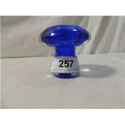 BLUE MUSHROOM PAPER WEIGHT HAND BLOWN