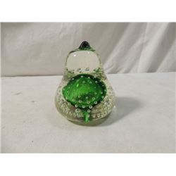 GREEN AND CLEAR PEAR PAPER WEIGHT BUBBLES