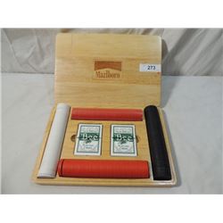 MARLBORO WOOD POKER CHIP CARDS SET IN CASE