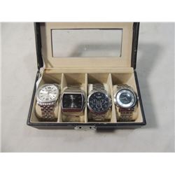 WATCH CASE & 4 MATCHING TERNIER WATCHES
