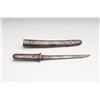 Image 4 : Miniature Japanese tanto in silver with niello and  gold decorations with steel blade. Fair  conditi