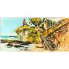 Modernist original oil on canvas of sea shore by  noted southern California artist Paul Blaine  Henr