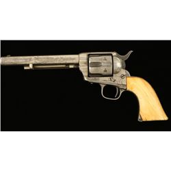 Colt SAA revolver, .45 caliber, barrel shortened  to 6.25”, S/N 32497, nickel finish, period ivory