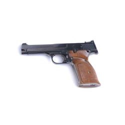 S&W Model 41, # 111115, 22 LR, semi automatic  target pistol, checkered wood thumb rest grips, 5”  “