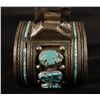 Image 2 : Large Navajo cuff type Sterling Silver Watchband  with 6 large Turquoise nuggets. Older vintage with