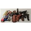Image 2 : Lot of 11 military and commercial leather  holsters, pouches, etc.; some original, some  reproductio