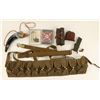 Image 1 : Misc. box lot of military gear and a modern powder  horn; gear includes a Chinese marked olive  colo