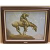 Image 2 : Large framed painting by S.V. Dougherty of Indian  warrior on horseback in the style of the classic 