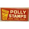 Image 1 : Large Polly Stamps tin sign, approximately 18” x   36” in overall very good condition with majority 