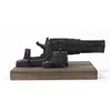 Image 1 : Un-Marked Trap gun, .60 caliber, 4.75" barrel.  Unmarked trap gun. Mounted on wooden base.  Est:$200