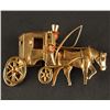 Image 1 : Vintage hand-made 18K gold custom pin featuring  horse and carriage with coral driver all of high  q