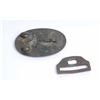 Image 2 : Oval brass U.S. buckle with brass securing piece  from other side of belt; heavy patina; back of  se