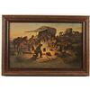 Image 1 : Framed enhanced color photo of a painting of  cowboys around a campfire by the chuck wagon  (signatu