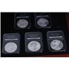 Image 4 : Lot of 5 Reverse Proof “American Eagle” 1 oz. pure  silver dollars, slabbed and contained in a  beau