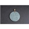 Image 2 : One natural carved jade disc pendant with 14k  yellow gold clasp Est:$150-200