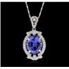 Image 1 : 18KT White Gold 6.20ct Tanzanite and Diamond Pendant With Chain