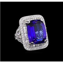 18KT White Gold GIA Certified 21.75ct Tanzanite and Diamond Ring