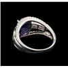 Image 3 : 1.10ct Blue Sapphire and Diamond Ring - 18KT White Gold