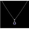 Image 2 : 3.85ct Tanzanite and Diamond Pendant With Chain - 14KT White Gold