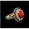 Image 1 : 14KT White Gold 3.70ct Coral, Sapphire and Diamond Ring