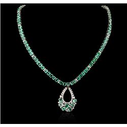 14KT White Gold 29.36ctw Emerald and Diamond Necklace and Earring Suite