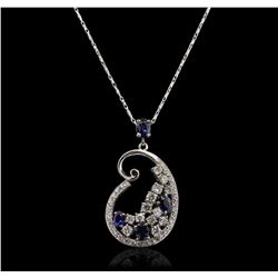 14KT White Gold 1.88ctw Sapphire and Diamond Pendant With Chain